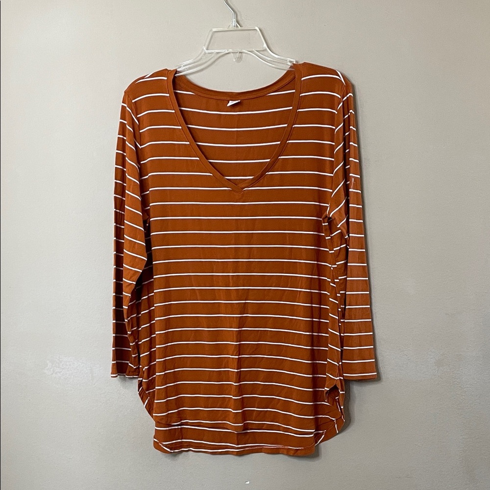 Old Navy Orange Striped V-Neck Long Sleeve Tee SZ XL